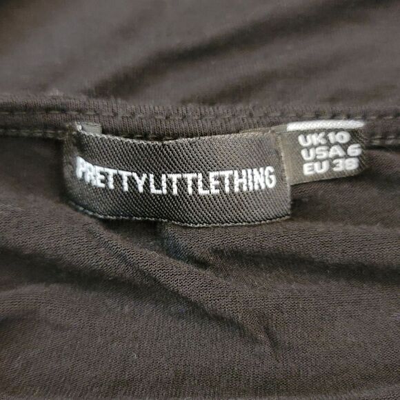 PrettyLittleThing Black Top Mesh Polka Dot Short Sleeves Size 6 - Picture 8 of 9